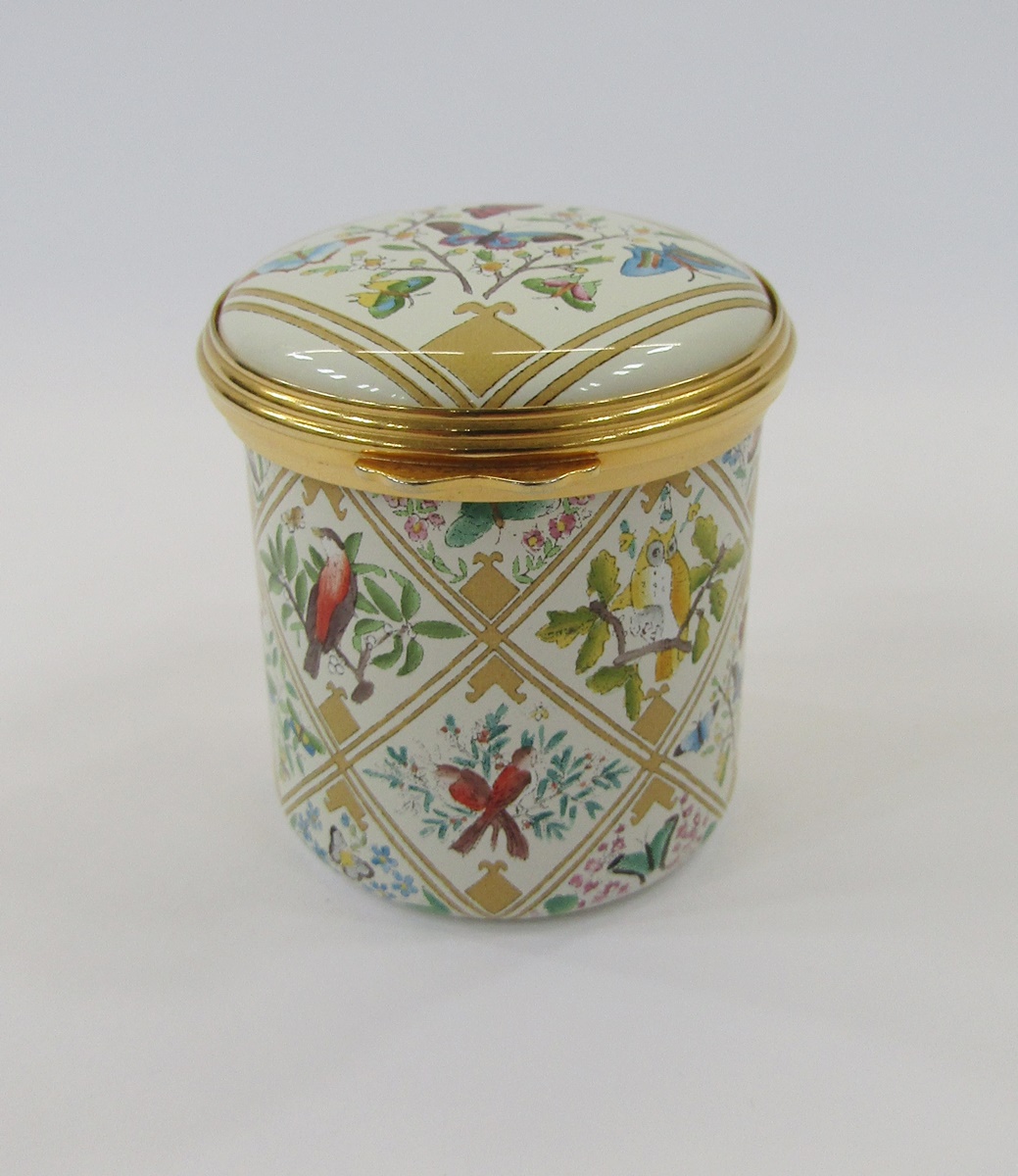 Halcyon Days travelling clock, blue and gold enamel, a similar trinket box, a white lidded pot - Image 25 of 34
