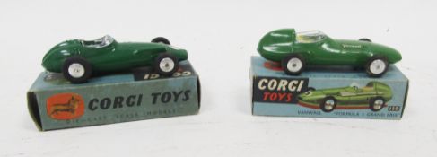 Two boxed Corgi Toys diecast racing cars being 150 Vanwall 'Formula 1 Grand Prix' and 152 B.R.M. '