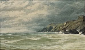 19th century school Oil on canvas Coastal scene, indistinctly signed lower left, dated 1881, 31.
