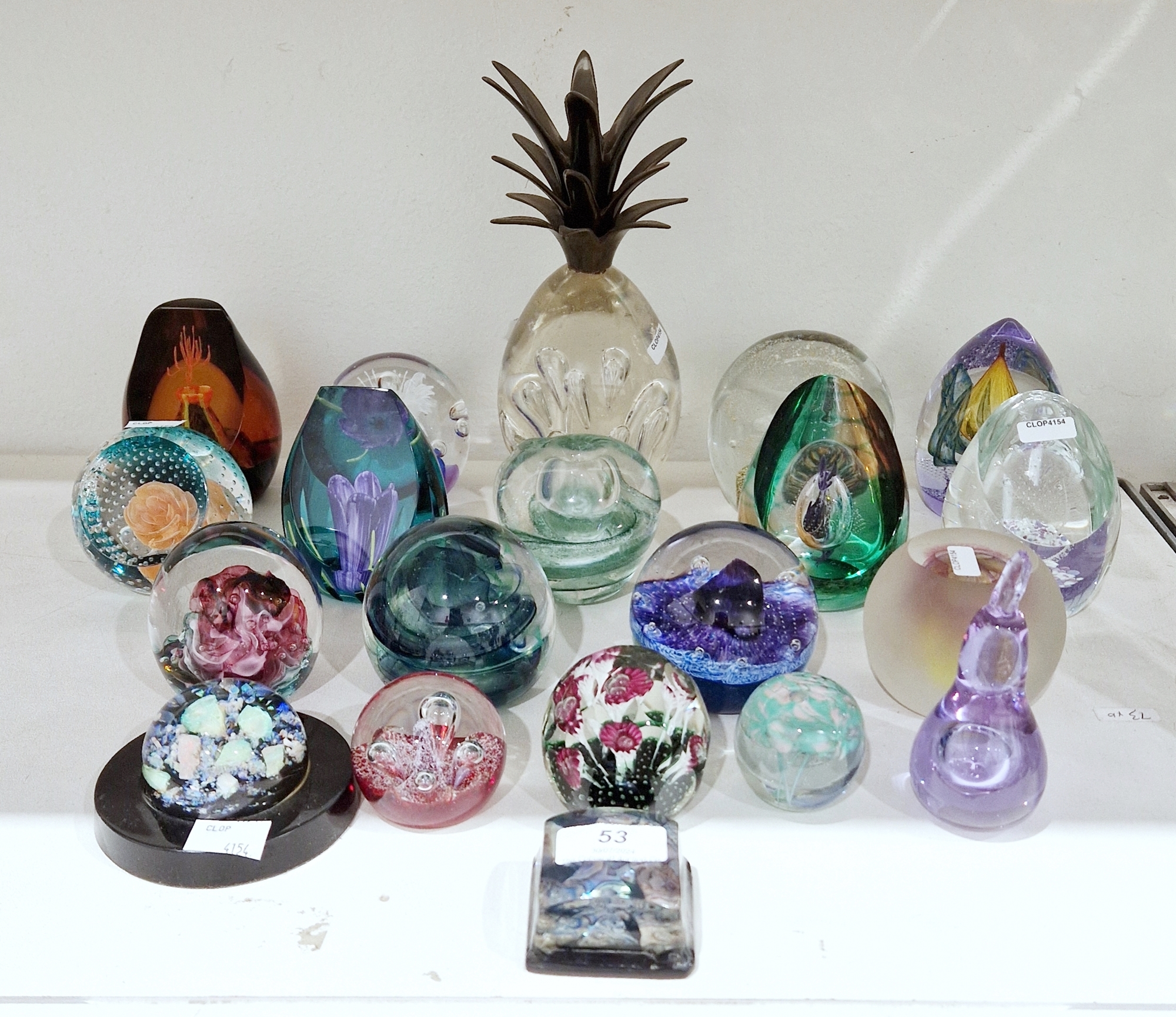 Large collection of paperweights, predominately Caithness, including: Amber Gambler, Spring