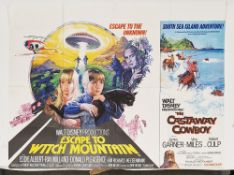 Cinema poster for the film 'Escape to Witch Mountain & Castaway Cowboy' together with Swiss Family