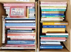 Two boxes of books relating to dolls houses, dolls furniture and accessories to include Von