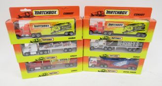 Six boxed Matchbox Convoy diecast models to include Pepsi Lorry, Heinz Tomato Ketchup, 2 X Matchbox,