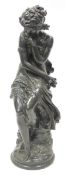 After Mathurin Moreau, large bronzed resin figure of classical woman seated on a rock and draped,