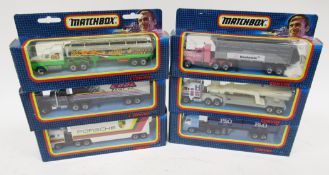 Six boxed Matchbox Convoy diecast models to include CY 9 Kenworth Box Truck, CY 2 Kenworth Rocket