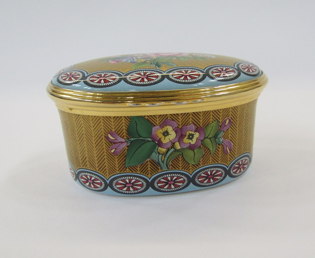 Halcyon Days travelling clock, blue and gold enamel, a similar trinket box, a white lidded pot - Image 2 of 34