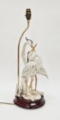 Italian ceramic-effect table lamp in the form of two herons by Giuseppe Armani, with original