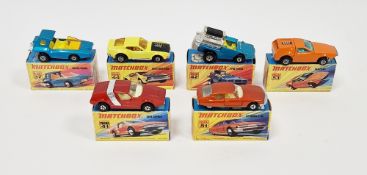 Six boxed Matchbox Superfast diecast model cars to include No.37 Soopa Coopa, No.41 Siva Spyder,