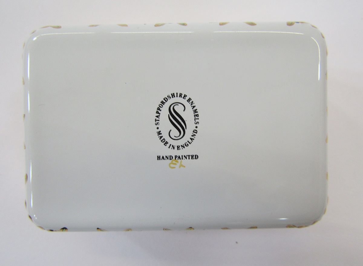 Halcyon Days travelling clock, blue and gold enamel, a similar trinket box, a white lidded pot - Image 24 of 34