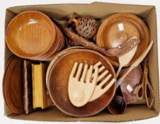 Mixed lot of carved wood and treen including a carved banksia nut, a carved Middle Eastern wooden