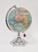 Replica Girard, Barrere and Thomas vintage-style globe held on a chrome stand, 39cm high