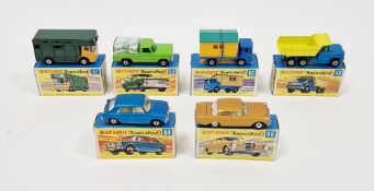 Six boxed Matchbox Superfast diecast model cars to include No.17 Horse Box, No.46 Mercedes 300