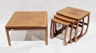 Mid century retro Nathan teak nest of three Burlington tables, largest 51cm high x 53cm wide x