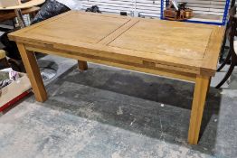 Large oak extending dining table, rectangular, 78cm high x 90cm wide x 180cm long (unextended),