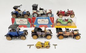 Collection of seven Schuco tinplate clockwork cars including boxed Old Timer Mercedes Simplex 32