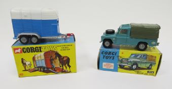 Corgi Toys No. 112 Rice's Beaufort double horsebox comprising of blue, white and silver body with