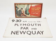 Mid century paper railway warning poster 'Don't open the door .... until the train has stopped',