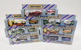 Seven boxed Matchbox team diecast model sets to include Dr Pepper, Super Brut, Super Star, TM 2