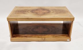 Mid century retro walnut quarter veneereed coffee table of rectangular form, raised on castors, 42cm