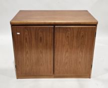Mid century retro Danish-style teak unit, the two doors opening to a single shelf, with glazed upper