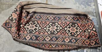 Afghanistan antique table cover/chest cover with lozenge ornament in black, brown and orange on a