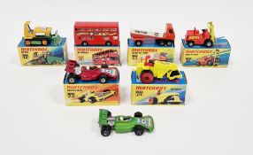 Six boxed Matchbox Superfast diecast model cars to include No.17 The Londoner, No.21 Rod Roller,