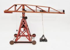 Early 20th century German Bing pressed steel toy tower crane operated with various gears and winding
