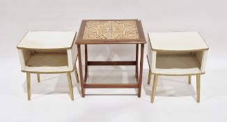 Mid century retro G-Plan Astro teak and tile-top table, 52cm high x 50cm wide and a pair of 1950's