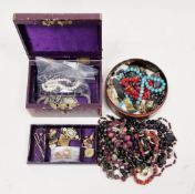 Collection of stone bead necklaces and costume jewellery including coral bead necklace, turquoise