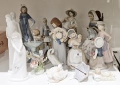 Lladro porcelain figure of a seated seamstress, Lladro porcelain figure of a young shepherd