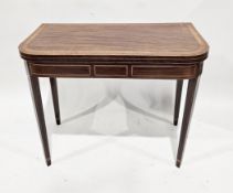Early 19th century mahogany and satinwood cross banded fold-over card table with rounded corners,