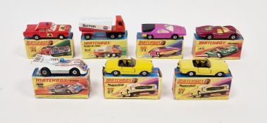 Seven boxed Matchbox Superfast diecast model cars to include 2 X No.27 Mercedes 230 SL, No.45 Ford