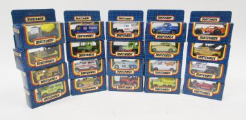 Twenty boxed Matchbox diecast vehicles including MB-19, MB-73, MB-31, MB-35 x 2, MB-61, MB-56, MB-