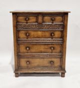 Reproduction oak chest of two short over three long drawers in the 17th century manner by Titchmarsh