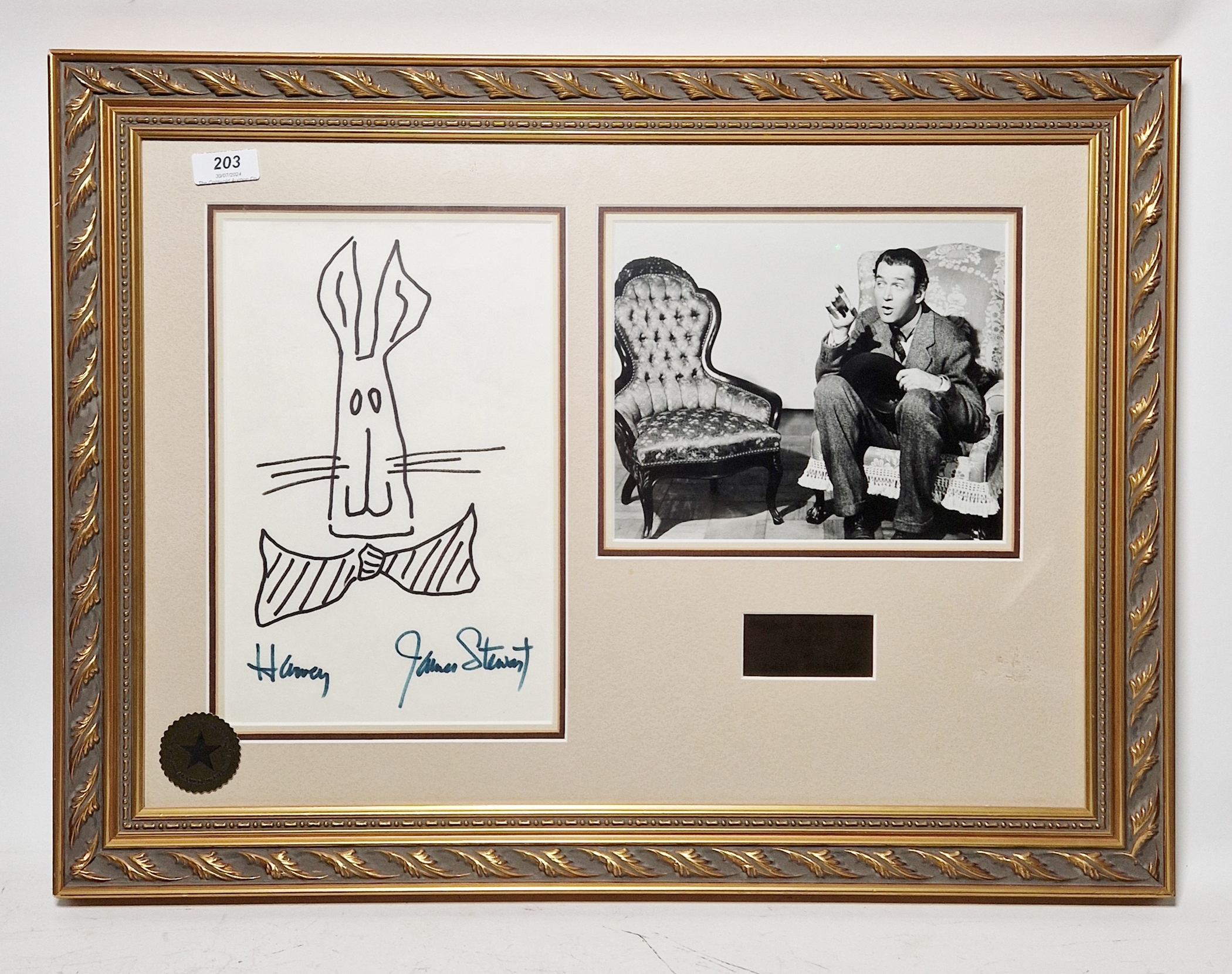James Stewart autograph - montage comprising a sketch signed and by Hollywood actor James Stewart of