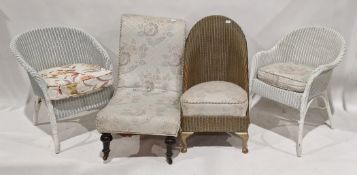 Lloyd Loom Lusty nursing chair with gold finish, 45cm wide x 80cm high, two similar white painted