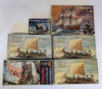 Aurora and other plastic assembly kits to include Aurora No.320 Viking Ship, 3 X No. 435 Roman