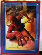 Marvel Spiderman film poster signed by Tobey Maguire, Kirsten Dunst, Willem Dafoe and Sam Raimi with