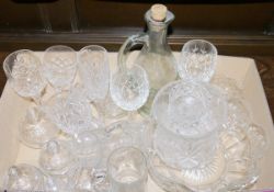 Mixed lot of glassware including various cut glass drinking glasses, sundae dishes, bowls, vases,