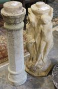 Stone model of The Three Graces, 68cm high and a reconstituted stone plinth formed as a column, 76cm