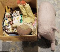 Collection of assorted toys, Christmas decorations, soft toys, box of Duplo farm animals, board