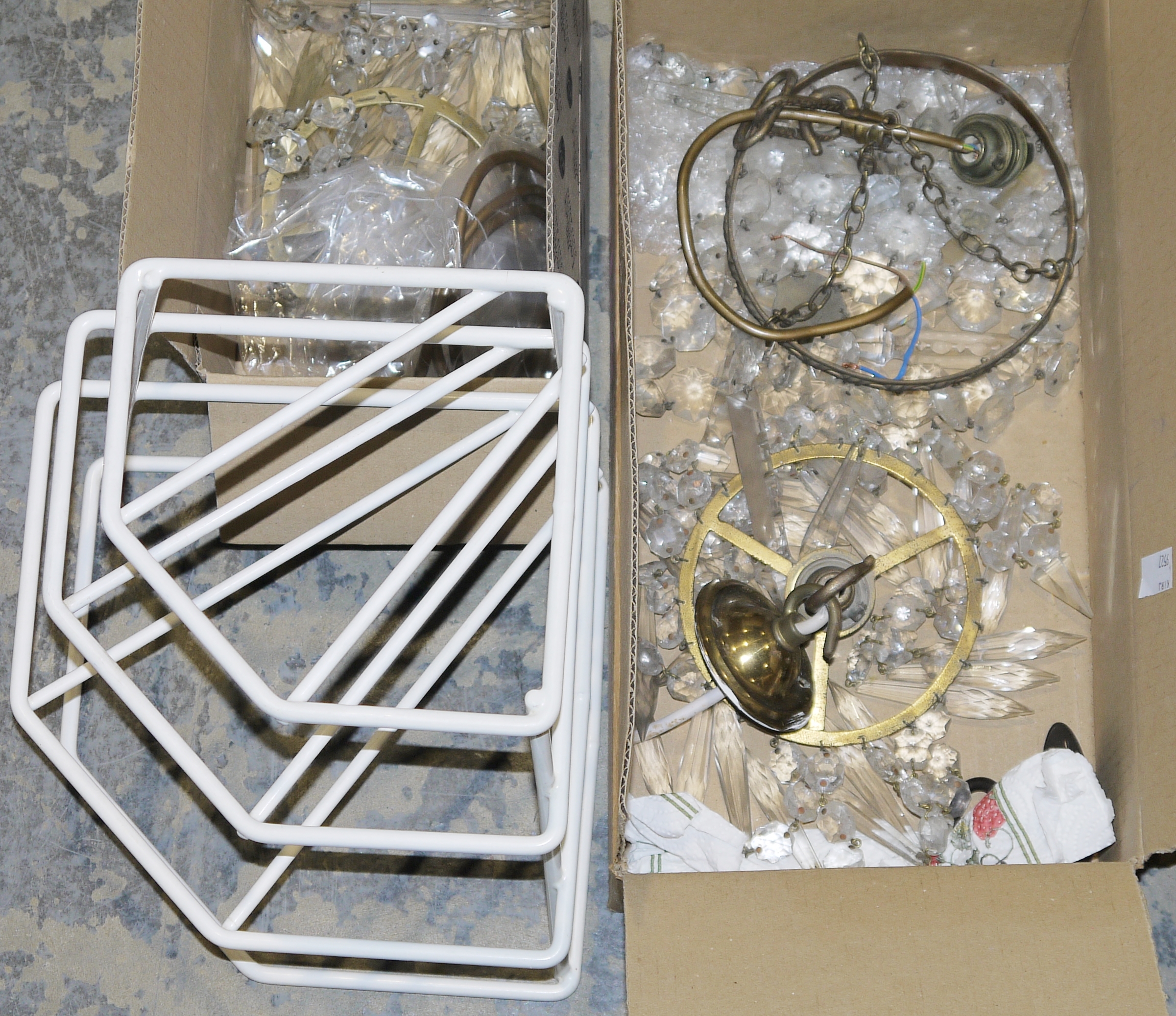 Three chandeliers, a vintage glass and metal ceiling light, a cast iron doorstep featuring pheasants - Image 2 of 3