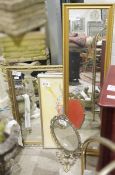Modern gilt framed hall mirror of rectangular form, a gilt metal dressing table mirror, a gilt
