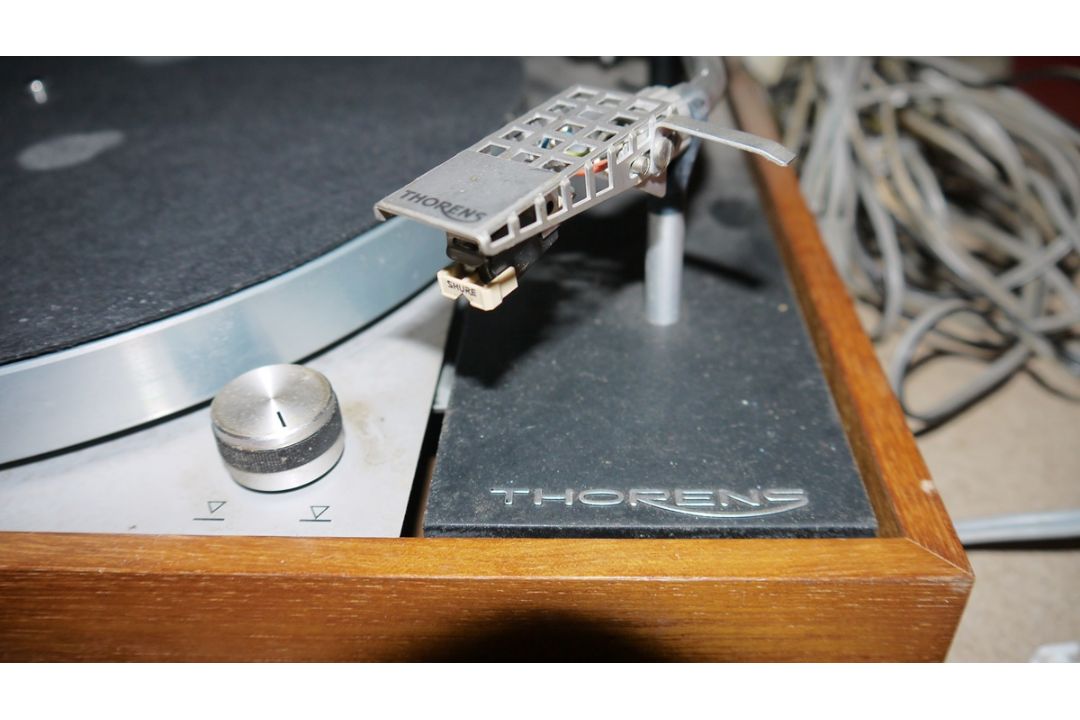 Vintage Thorens TD150 turntable in teak case with smoked perspex lid, with Shure cartridge no. M75- - Image 6 of 7
