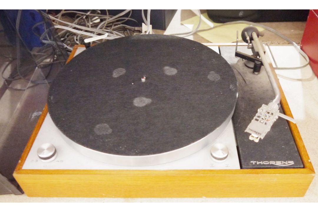 Vintage Thorens TD150 turntable in teak case with smoked perspex lid, with Shure cartridge no. M75- - Image 1 of 7