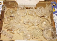 Various moulded glassware to include cake stand, comport, hors d'oeuvres dish, a George VI