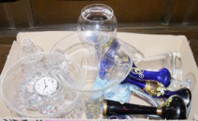Mixed lot of glassware including etched and cut glass drinking glasses, bowls, vases, lidded jars,