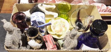 Assorted glass, ceramics and collectables, art glass vase, a Coopercraft model of a black and