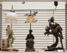 Contemporary Art Nouveau style metal table lamp formed as a glamour girl seated on a curved base, on