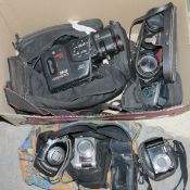 Mixed lot of cameras including Panasonic lumix x 2, Pentax zoom 105 super, Pentax ESPIO 135m, JVC